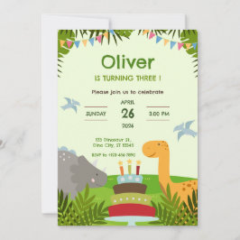 Convite Festa de Aniversário Bolo de Dinossauro