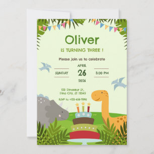 Convite Festa de Aniversário Bolo de Dinossauro