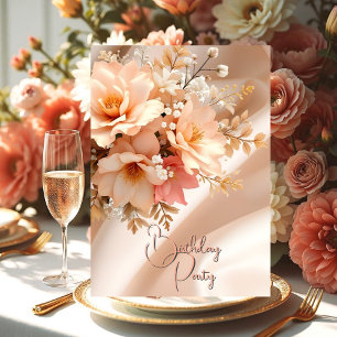 Convite Festa de Aniversário Bonita Seda Pêssego Rosa Flor