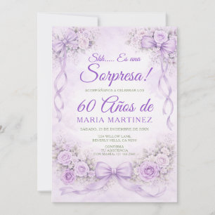 Convite Festa de Aniversário Bow Purple Floral Surpresa 60