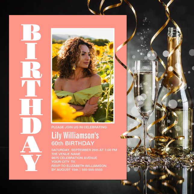 Convite Festa de aniversário Branca de Fotos Moderna de Qu (Criador carregado)