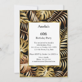 Convite Festa de aniversário Branca de Plantas Douradas Tr