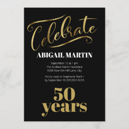 Convite Festa de aniversário branca Dourada preta 50
