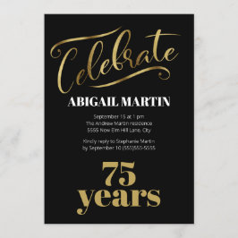 Convite Festa de aniversário branca Dourada preta 75