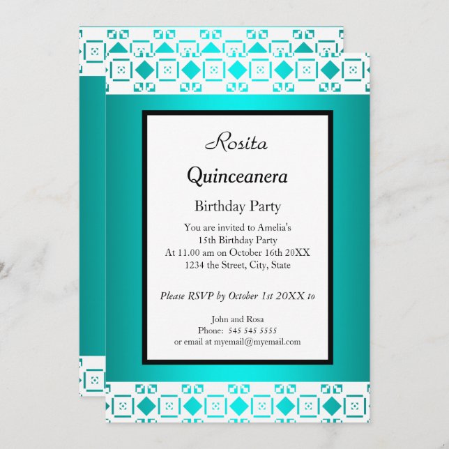 Convite Festa de aniversário Branca Simples de Quinceanera (Frente/Verso)