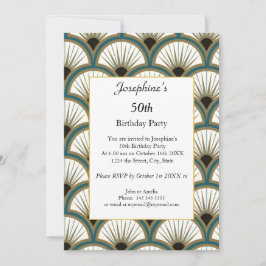 Convite Festa de aniversário branca verde geométrica Artde