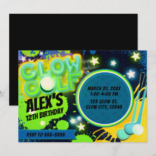 Convite Festa de aniversário brilhante azul brilhante Golf