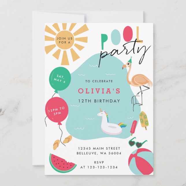 Convite festa de aniversário brilhante da piscina Party (Frente)