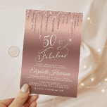 Convite festa de aniversário brilhante Dourada de 50 fabul<br><div class="desc">Elegante e chic 50º convite de aniversário com "50 & Fabuloso" em um roteiro de na moda bonito contra fundo de rosa dourado,  com brilho fino rosa dourado a partir do topo. Você pode personalizar com o nome dela e os detalhes da festa.</div>