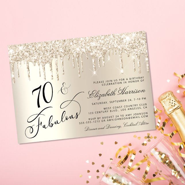 Convite Festa de aniversário brilhante Dourada Elegante (Celebrate her 75 years of sparkle with an elegant gold glitter birthday party invitation  🎉 🎂 🥂)