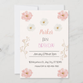 Convite Festa de aniversário Brilhante Floral Rosa