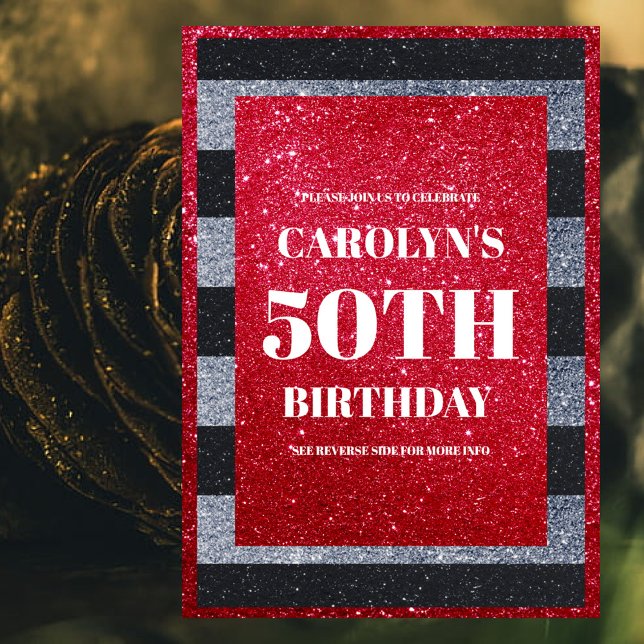 Convite Festa de aniversário Brilhante Preta Vermelha Bran (Criador carregado)