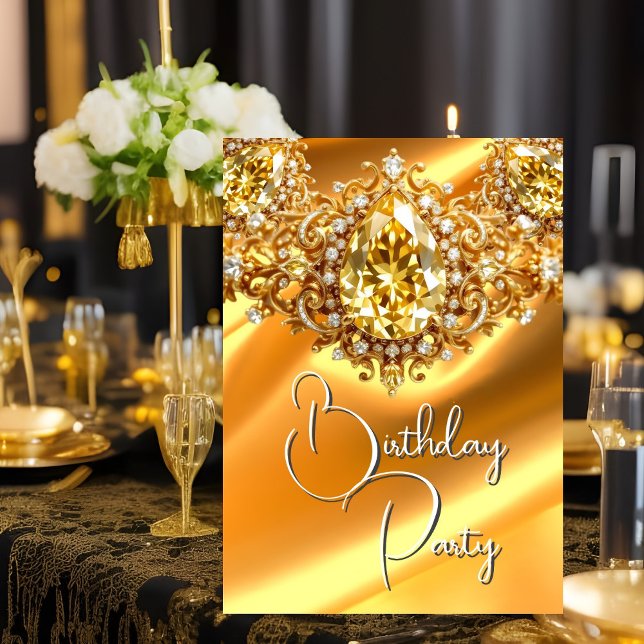 Convite Festa de aniversário brilhante Seda Joia Amarela D (Criador carregado)