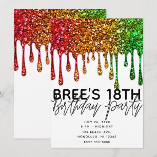 Convite Festa de Aniversário Brilho Arco-íris Glam Rasta