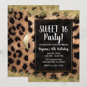 Convite Festa de Aniversário Brilho Dourado Estampa de Leo