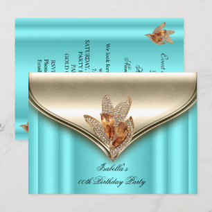 Convite Festa de Aniversário Bronze Marrom Dourado Azul Te