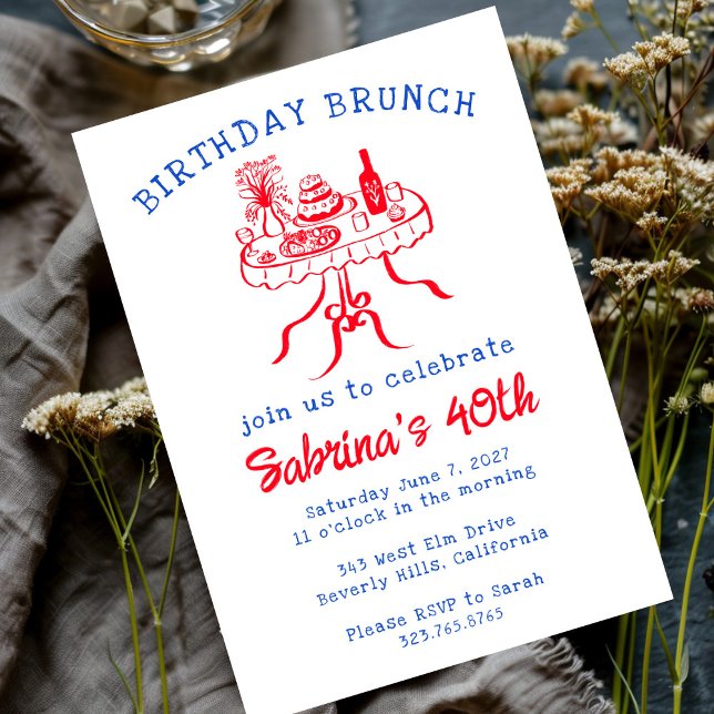 Convite Festa de aniversário Buffet Mesa Desenho Personali (Birthday Party Buffet Table Hand Drawn Custom Invitation
)