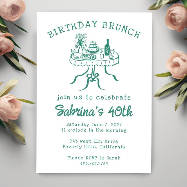 Convite Festa de aniversário Buffet Mesa Desenho Personali (Birthday Party Buffet Table Hand Drawn Custom Invitation
)