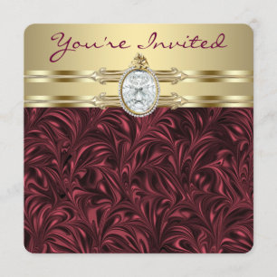 Convite Festa de Aniversário Burgundy Wine e Dourado para 