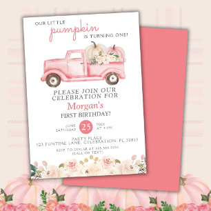 Convite Festa de Aniversário Caminhão Rosa Pequena Abóbora