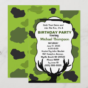 Convite Festa de Aniversário Camuflagem Caçador de Veados