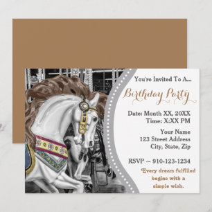 Convite Festa de aniversário Carrossel de Cavalo-Feliz