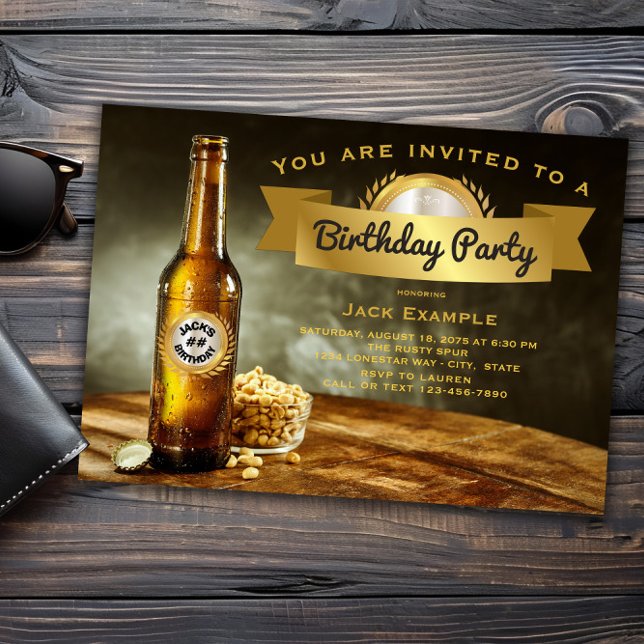 Convite Festa de Aniversário Cerveja para Homens Qualquer  (Beer any birthday and event invitation. All text font and wording can be changed for your event.)