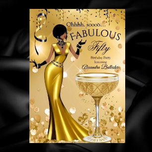 Convite Festa de Aniversário Champanhe Preto Dourado Cinqu