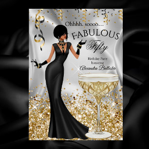 Convite Festa de Aniversário Champanhe Preto Dourado Fabul