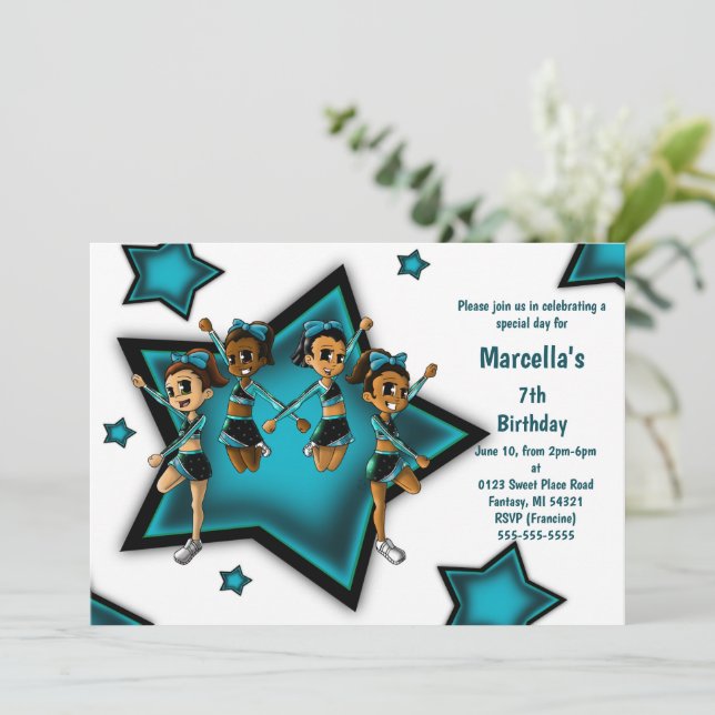 Convite Festa de aniversário cheerleader (Em pé/Frente)