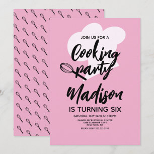 Convite Festa de Aniversário Chef de Cozinha Padeiro Rosa