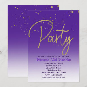 Convite Festa de Aniversário Chic com Glamour Moderno Roxo