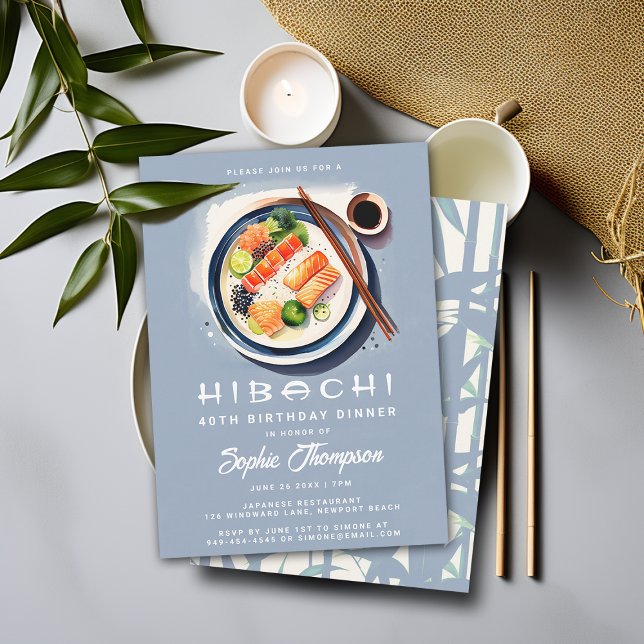 Convite Festa de aniversário Chic Soiree do Tema Japonês H (hibachi dinner party birthday invitation japanese theme soiree elegant modern adult any age classy)