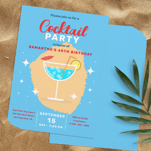 Convite Festa de Aniversário Chic Tropical Blue Cocktail S