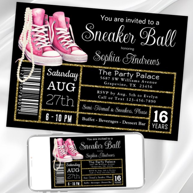 Convite Festa de Aniversário Chucks e Pérolas Sneaker Ball (Chucks and pearl any event sneaker invitation. Instant download and printed invitations available.)