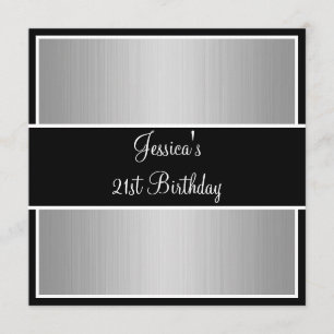 Convite Festa de aniversário Cinza fina listra preto e br