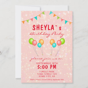 Convite Festa de aniversário Cinzenta Rosa Brilhante Bal