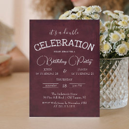 Convite Festa de aniversário Clássica Burgundy Dupla