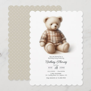 Convite Festa de Aniversário Clássica Preppy de Urso de Pe