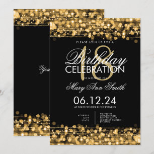 Convite Festa de aniversário Classy 18th Sparkles Dourado