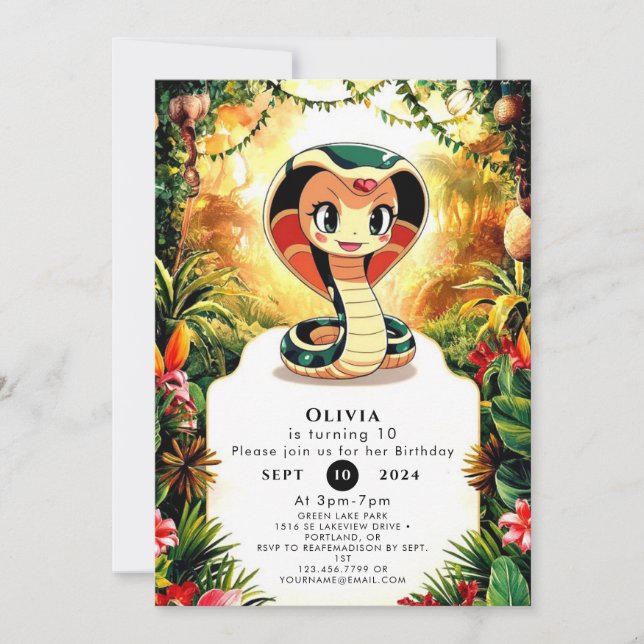 Convite Festa de Aniversário Cobra Boho Pastel (Frente)