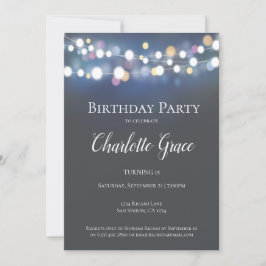 Convite Festa de aniversário Colorida das Luzes das Cordas