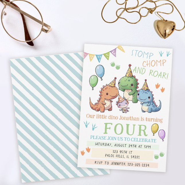 Convite Festa de aniversário colorida de água dos dinossau (Criador carregado)