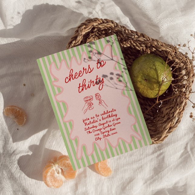 Convite Festa de aniversário Colorida de Tiras com Trinta  (Criador carregado)