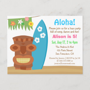 Convite Festa de aniversário Colorida Havaí Tiki Luau Be
