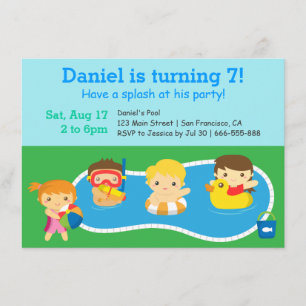 Convite Festa de Aniversário Colorida na Piscina para Cria