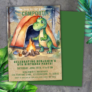 Convite Festa de Aniversário com Acampamento de Dinossauro