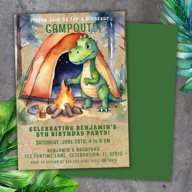 Convite Festa de Aniversário com Acampamento de Dinossauro (Criador carregado)