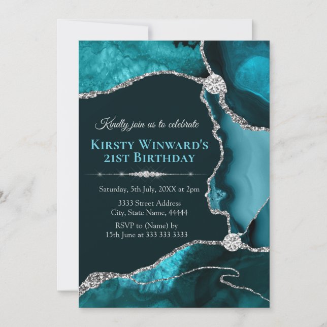 Convite Festa de Aniversário com Ágata Azul Turquesa e Bri (Frente)