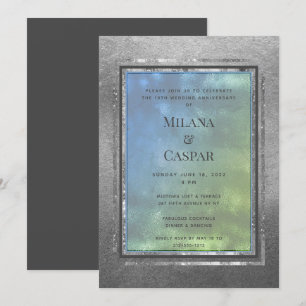 Convite Festa de Aniversário com Água Opala Prateada Brilh